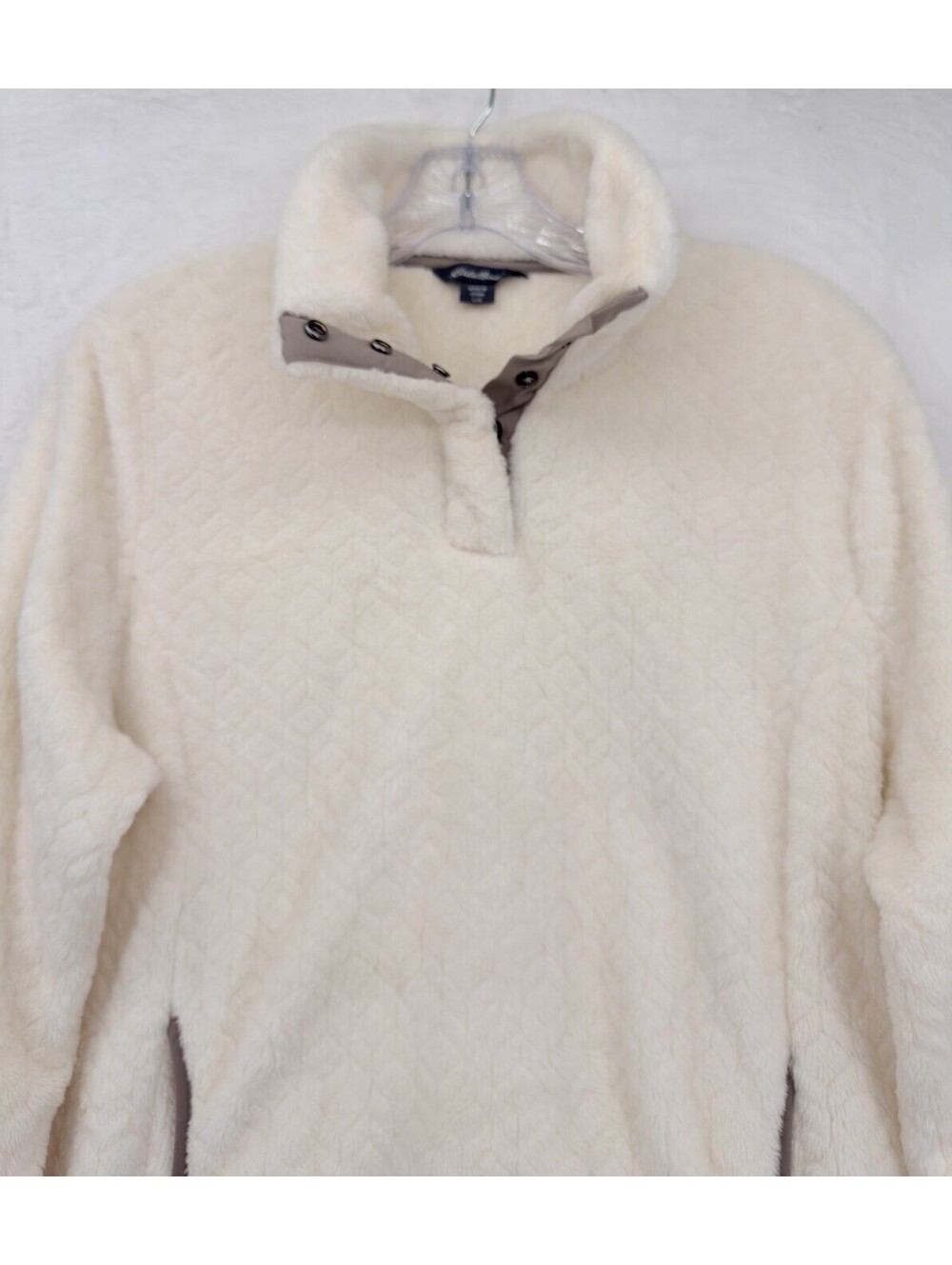 Eddie Bauer Women's Large Sherpa Fleece Pullover Ivory Cream Top Sweatshirt